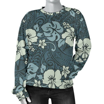 Flower Hawaiian Hibiscus Style Print Pattern Women Long Sleeve Sweatshirt