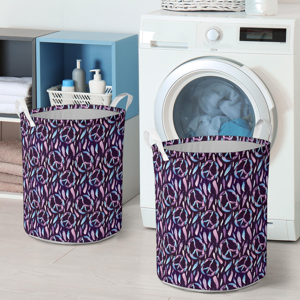 Peace Sign Feather Design Print Laundry Basket