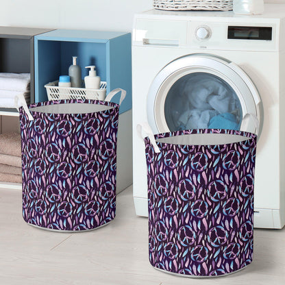 Peace Sign Feather Design Print Laundry Basket