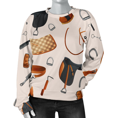 Equestrian Equipment Print Pattern Women Long Sleeve Sweatshirt
