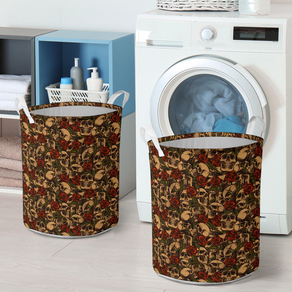 Skull Roses Vintage Design Themed Print Laundry Basket