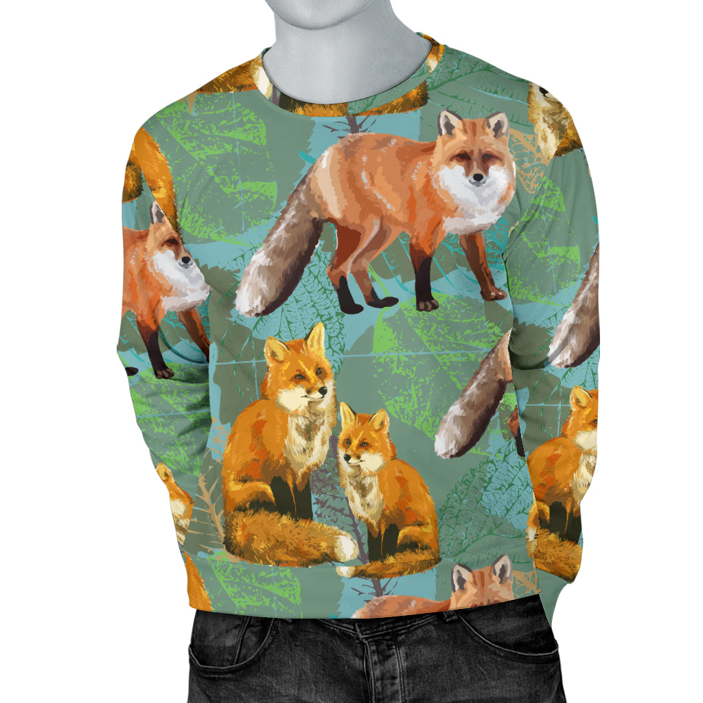Fox Autumn leaves Themed Men Long Sleeve Sweatshirt