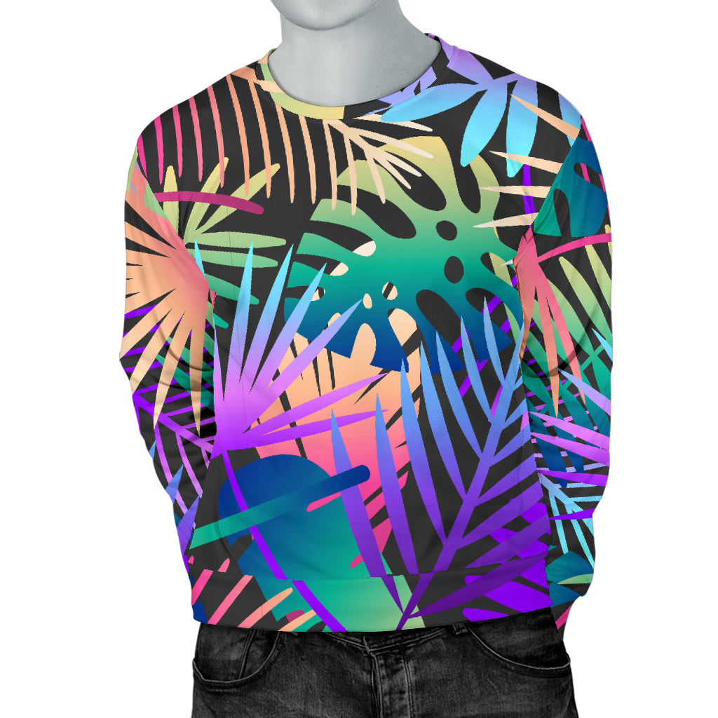Neon Flower Tropical Palm Leaves Men Long Sleeve Sweatshirt