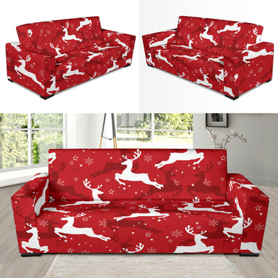 Reindeer Red Pattern Print Design 01 Sofa Slipcover