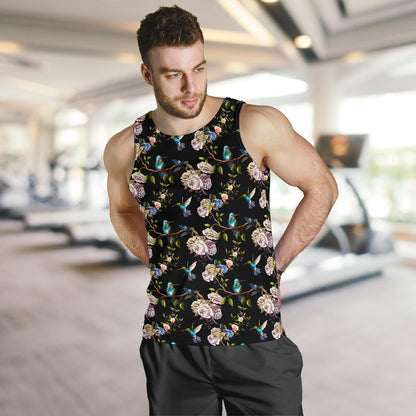 Hummingbird Flower Themed Print Men Tank Top