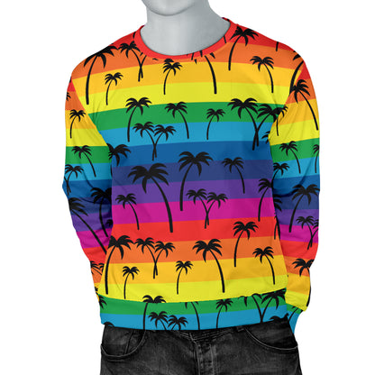Palm Tree Rainbow Themed Print Men Long Sleeve Sweatshirt