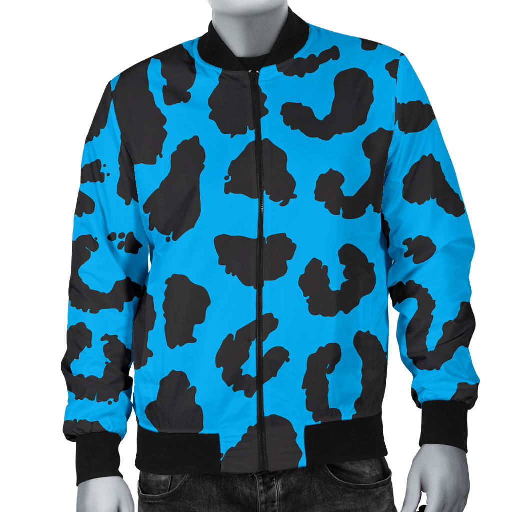 Cheetah Blue Print Pattern Men Bomber Jacket