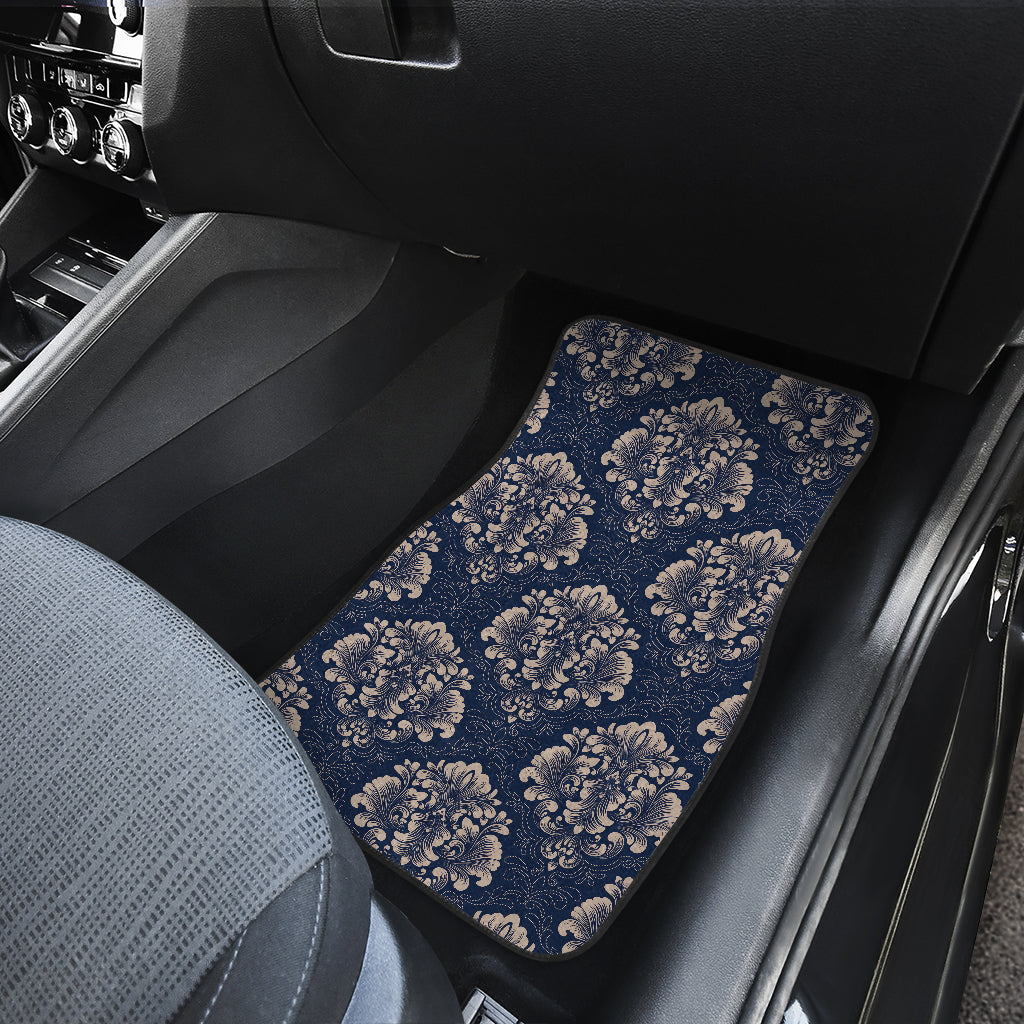 Damask Blue Luxury Print Pattern Car Floor Mats Front Back