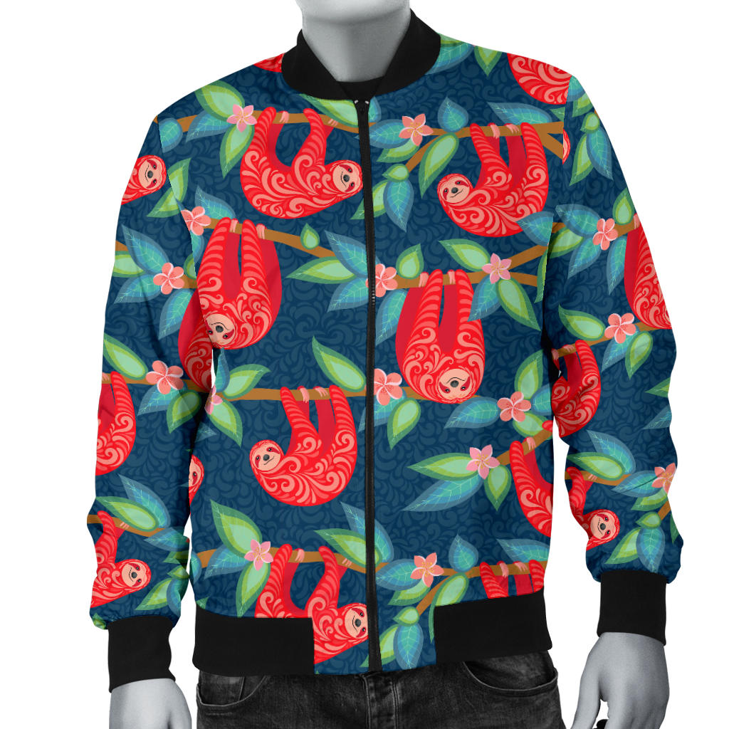 Sloth Red Design Themed Print Men Bomber Jacket