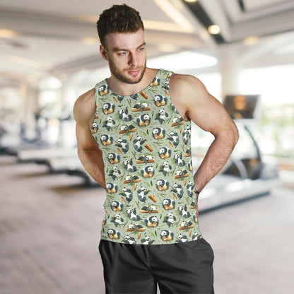 Panda Bear Design Bamboo Print Men Tank Top
