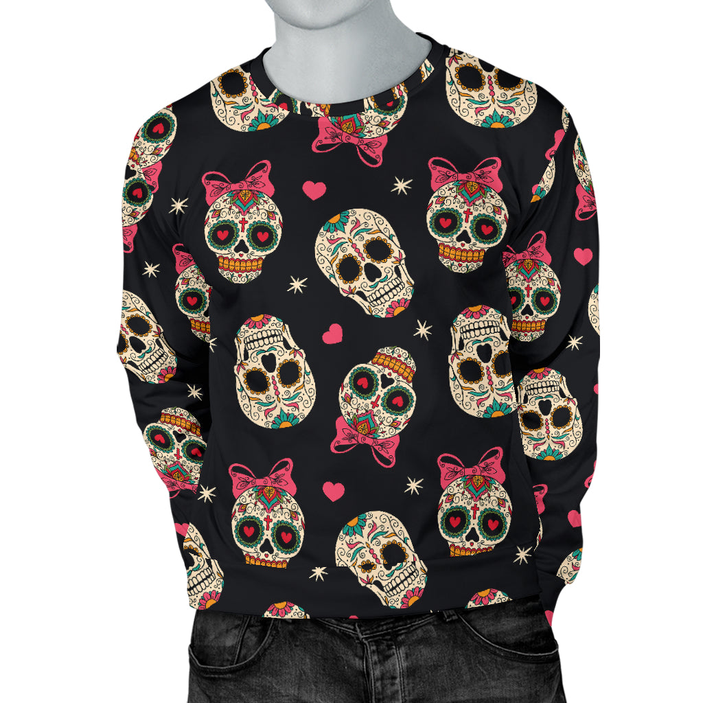 Sugar Skull Pink Bow Themed Print Men Long Sleeve Sweatshirt