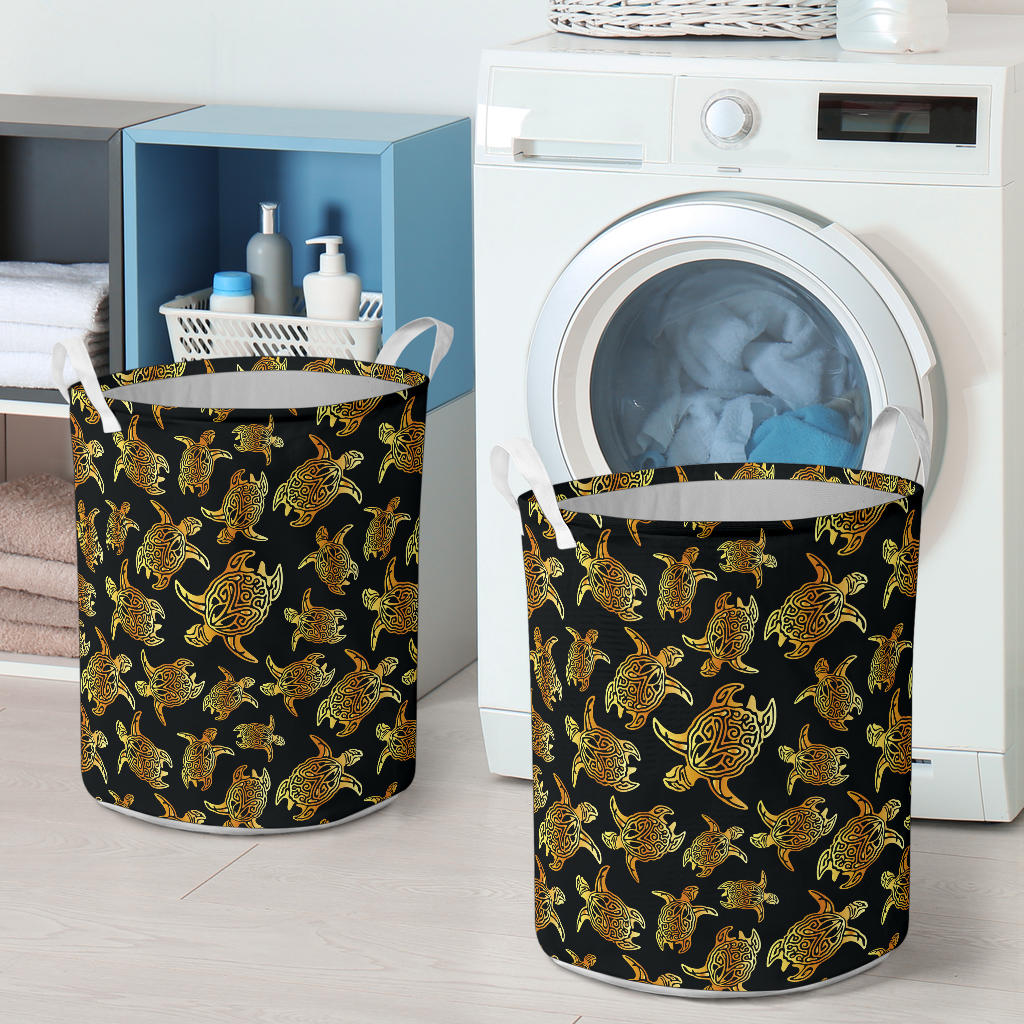 Gold Tribal Turtle Polynesian Themed Laundry Basket