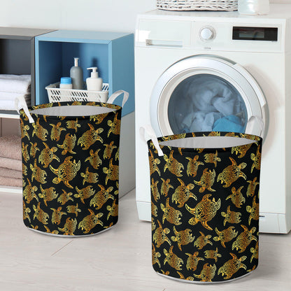 Gold Tribal Turtle Polynesian Themed Laundry Basket