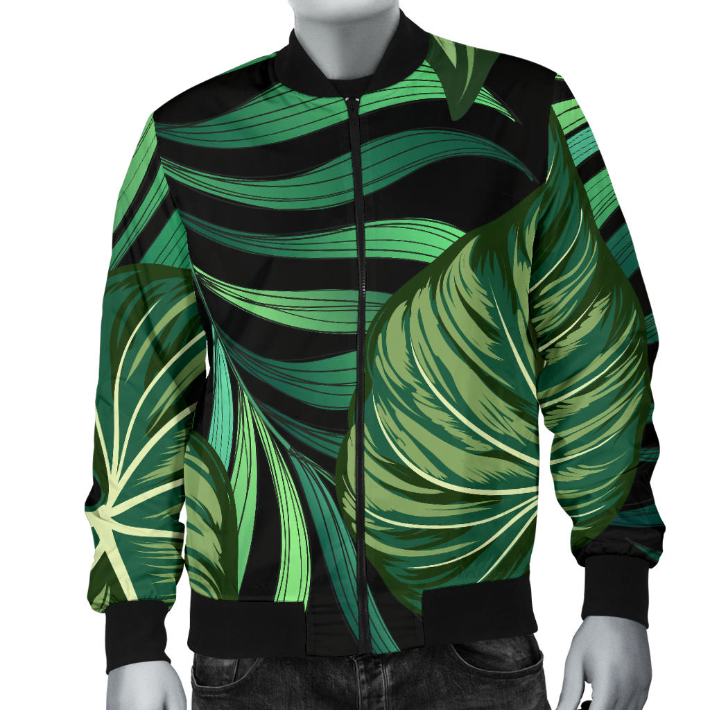 Green Fresh Tropical Palm Leaves Men Bomber Jacket