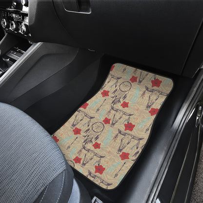 Native Buffalo Head Themed Design Print Car Floor Mats Front Back