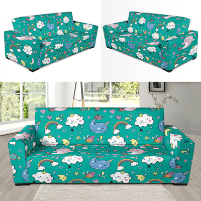 Narwhal Pattern Print Design 04 Sofa Slipcover