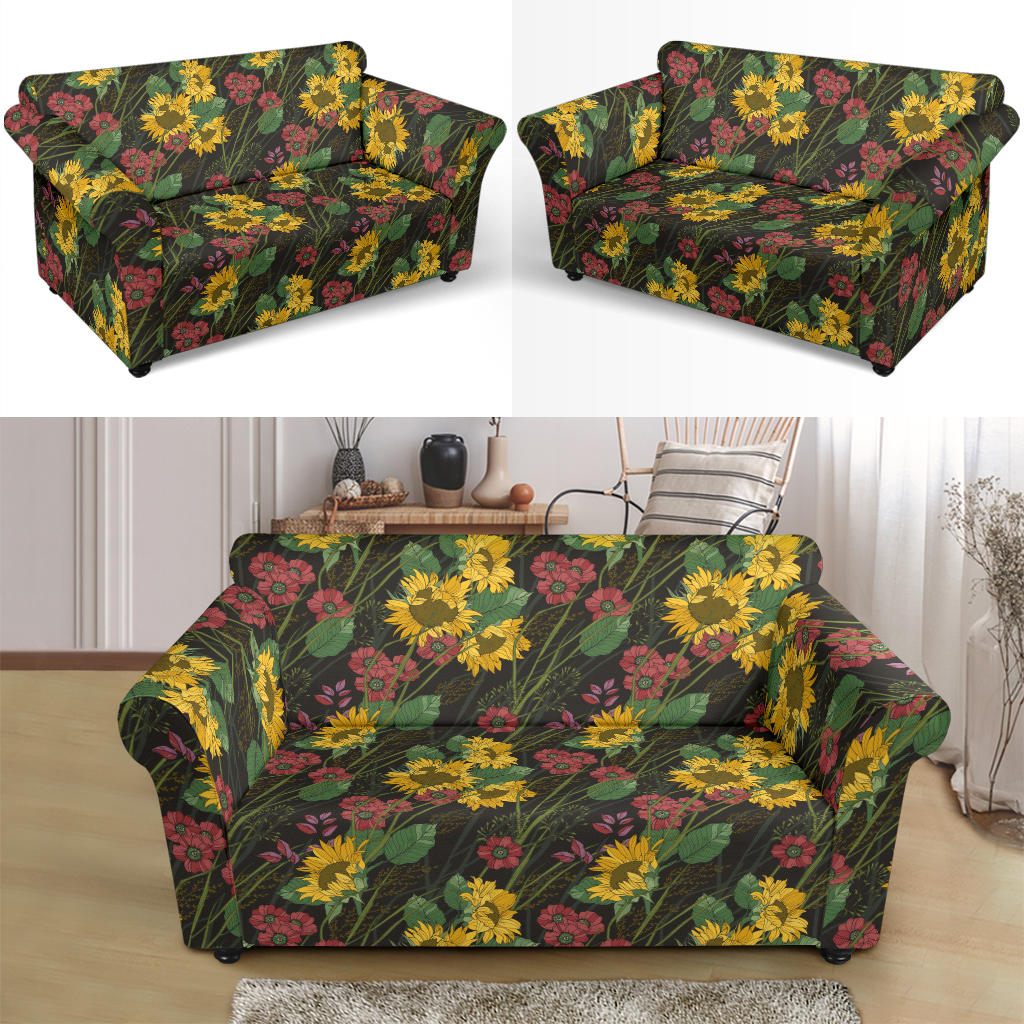 Sunflower Print Design LKS303 Loveseat Couch Slipcover