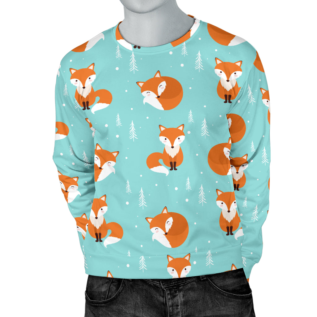 Fox Design Snow Print Pattern Men Long Sleeve Sweatshirt