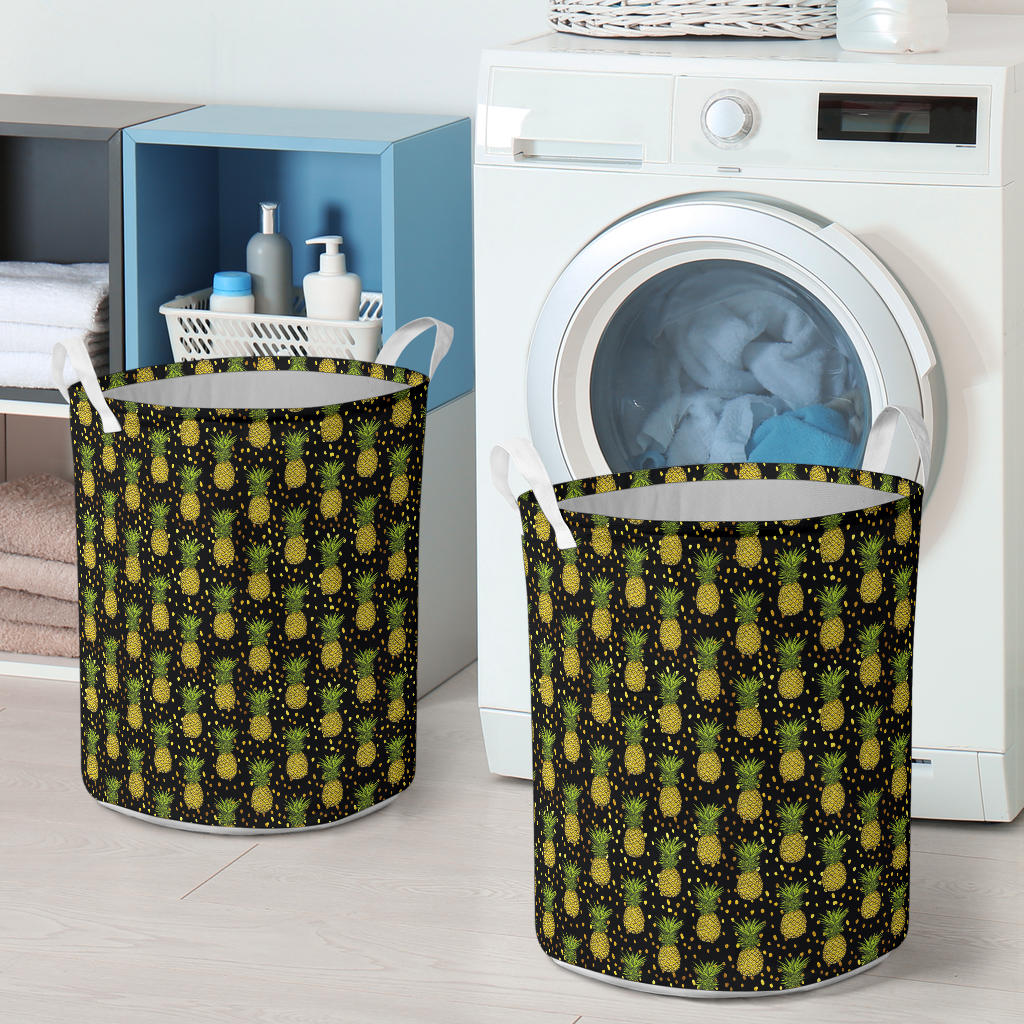 Pineapple Gold Dot Themed Print Laundry Basket