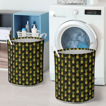 Pineapple Gold Dot Themed Print Laundry Basket