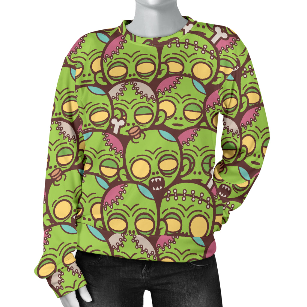 Zombie Head Design Pattern Print Women Long Sleeve Sweatshirt