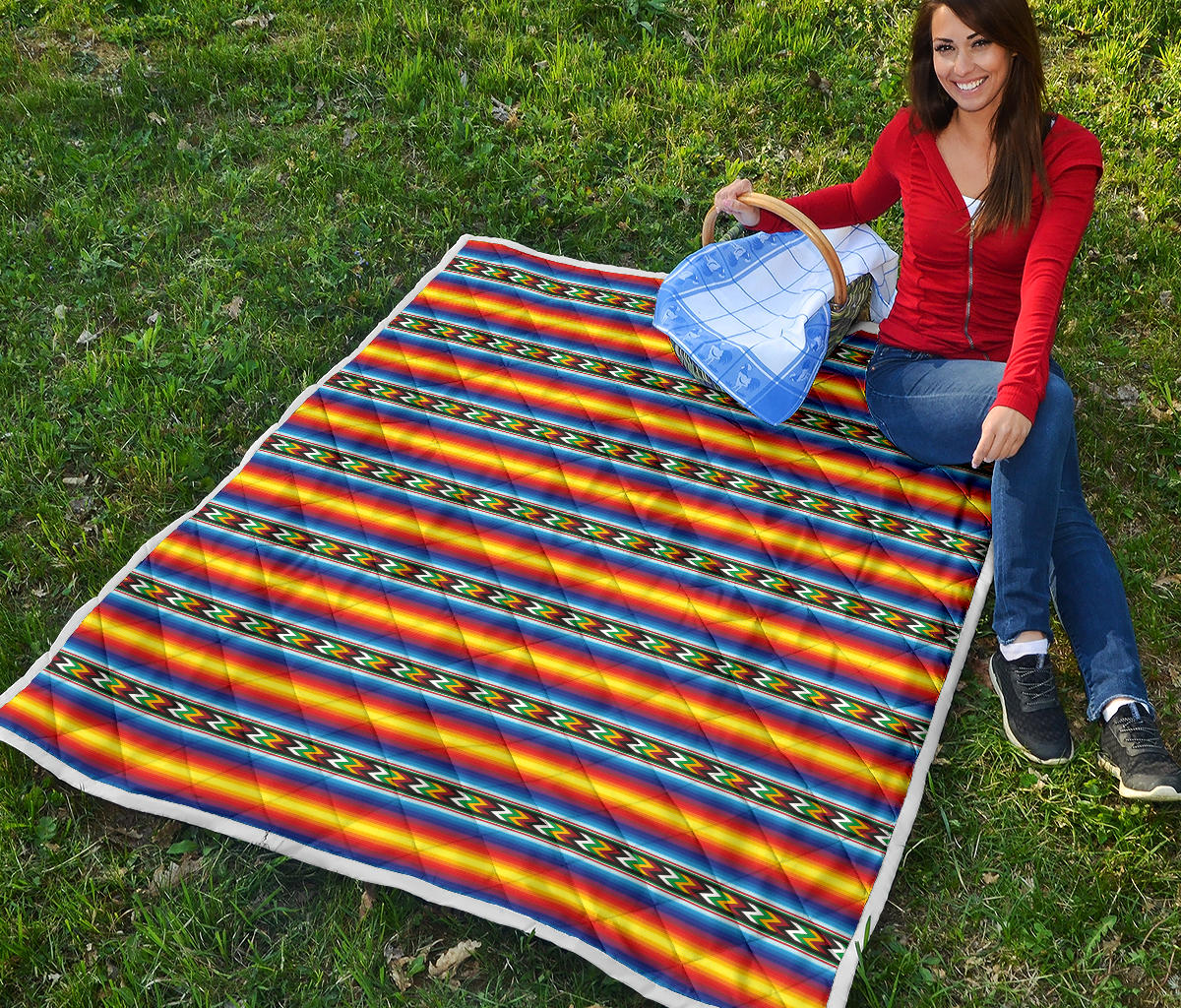 Mexican Blanket ZigZag Print Pattern Quilt Bedspread