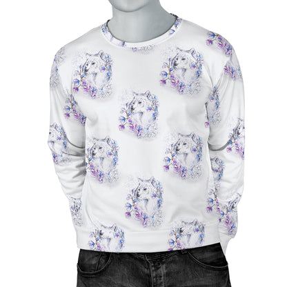 Wolf with Flower Print Design Men Long Sleeve Sweatshirt