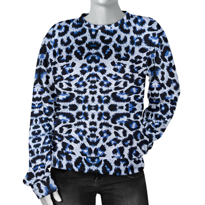 Leopard Blue Skin Print Women Long Sleeve Sweatshirt