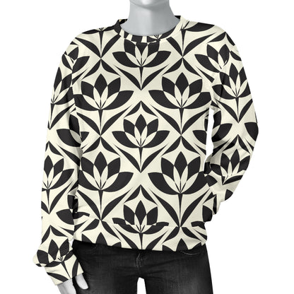 Lotus Pattern Print Women Long Sleeve Sweatshirt