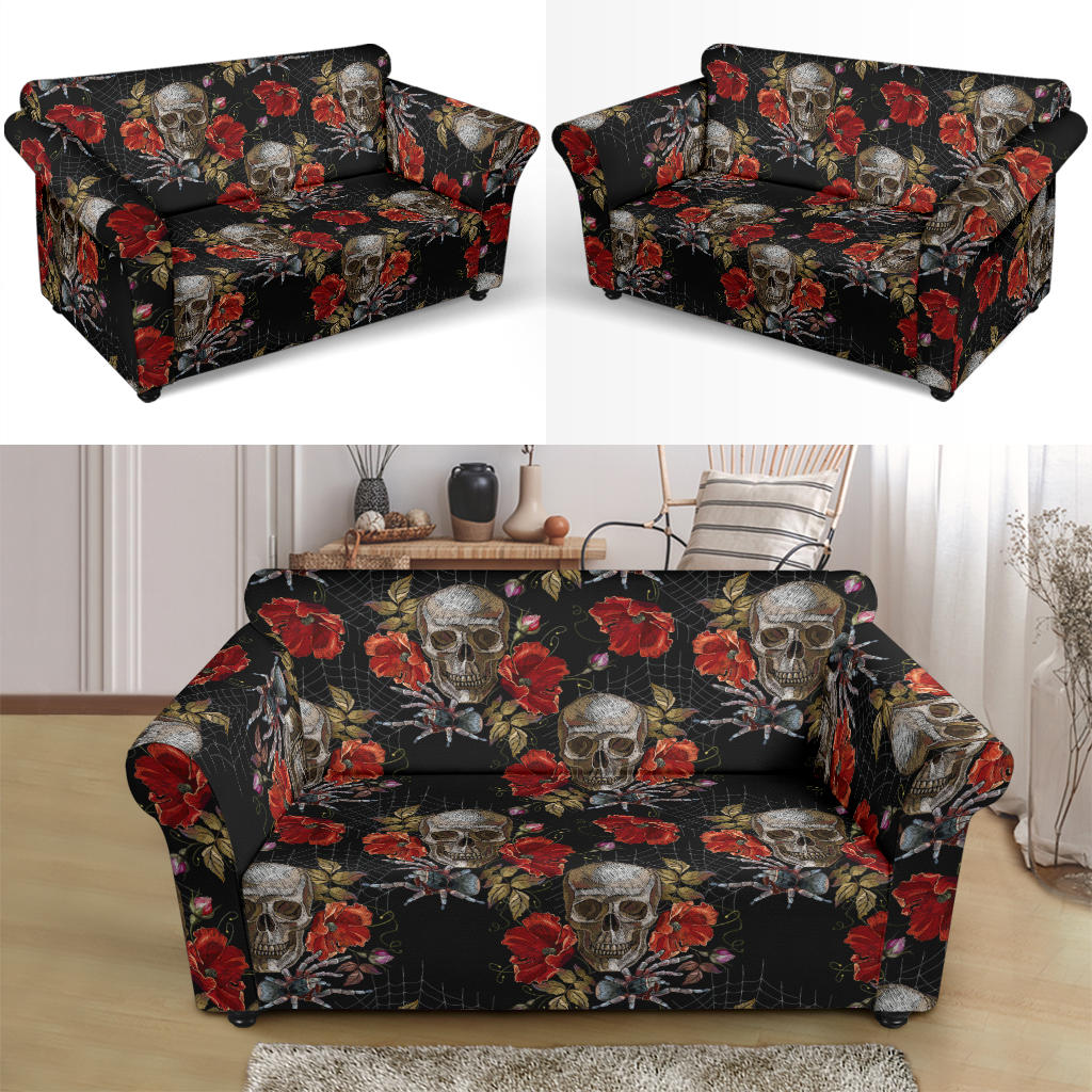 Spider Web Skull Rose Print Design LKS305 Loveseat Couch Slipcover