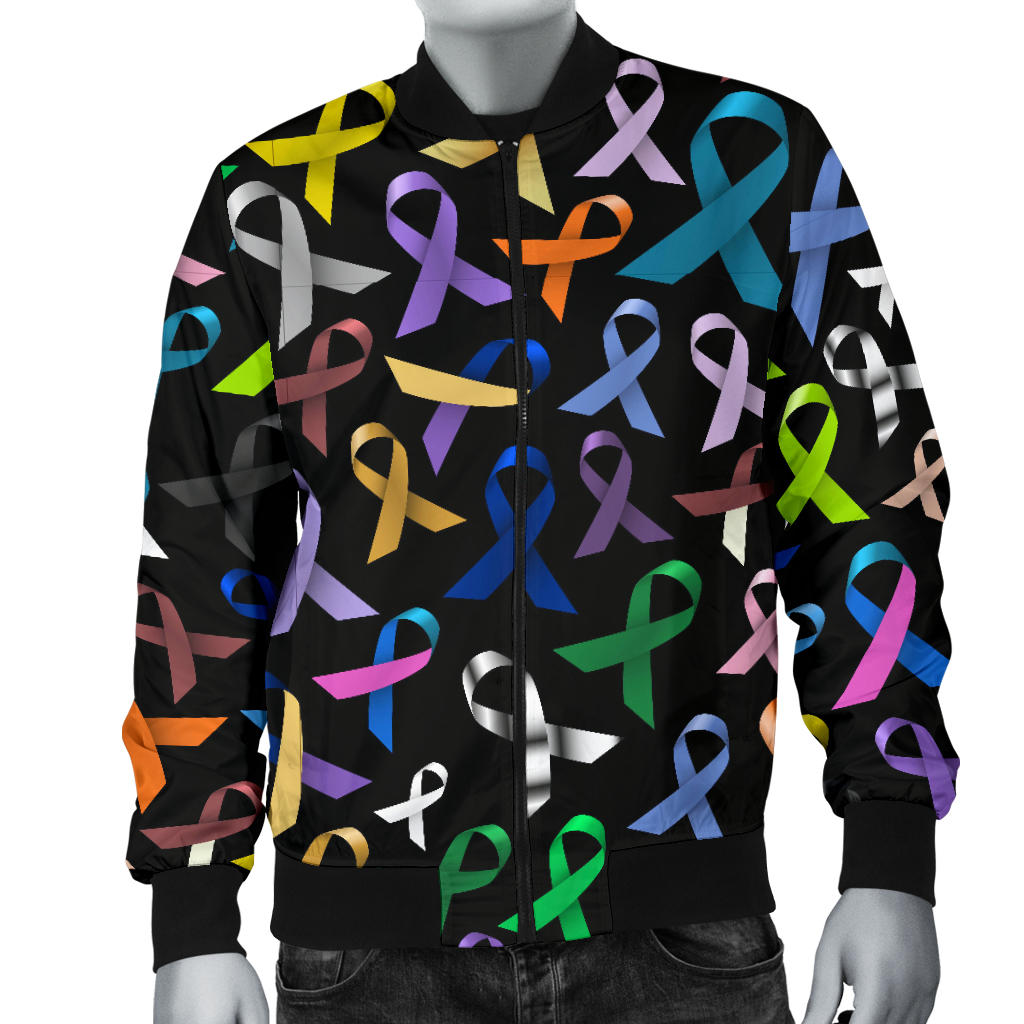 Breast Cancer Awareness Colorful Print Men Bomber Jacket