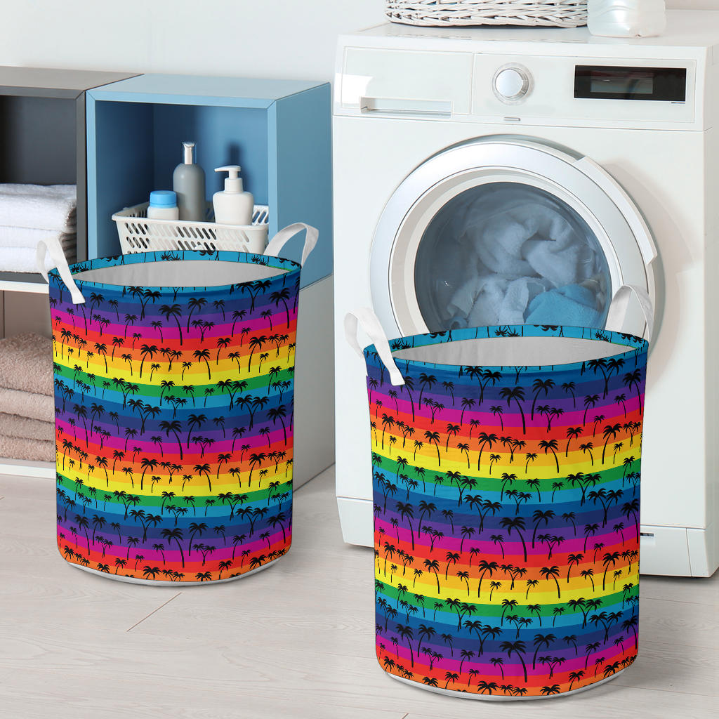 Palm Tree Rainbow Themed Print Laundry Basket