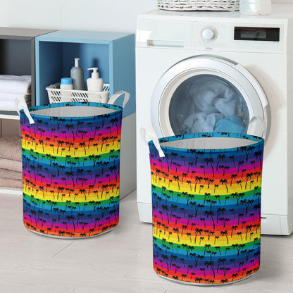 Palm Tree Rainbow Themed Print Laundry Basket