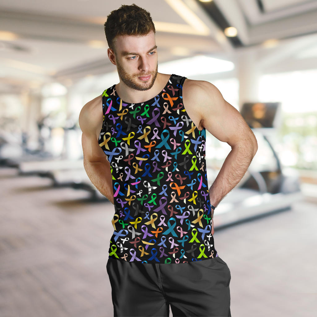 Breast Cancer Awareness Colorful Print Men Tank Top