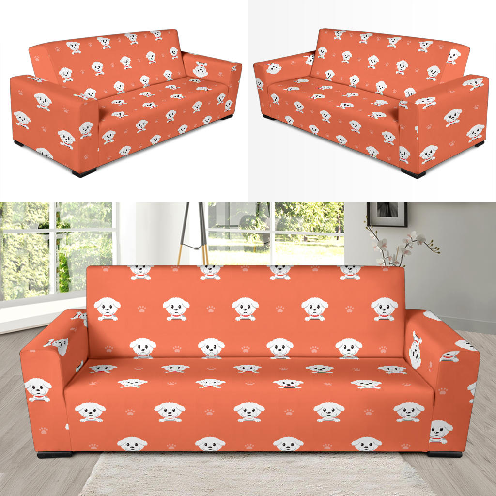 Bichons Frise Pattern Print Design 02 Sofa Slipcover