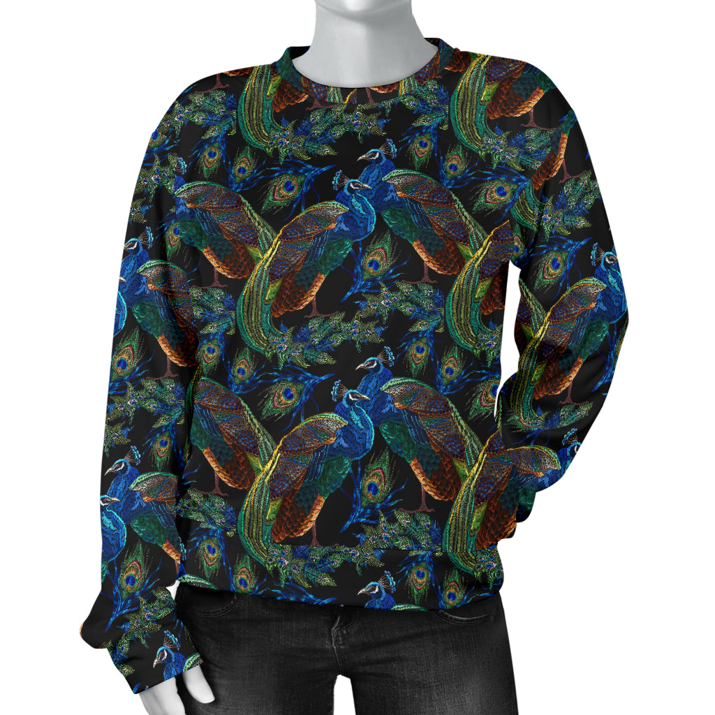 Peacock Themed Design Print Women Long Sleeve Sweatshirt
