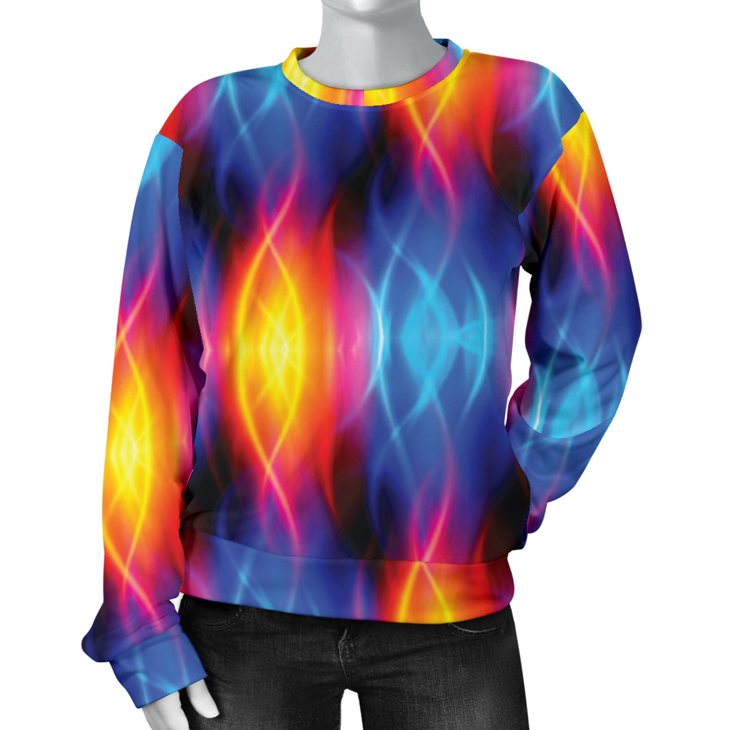 Flame Fire Blue Design Print Women Long Sleeve Sweatshirt