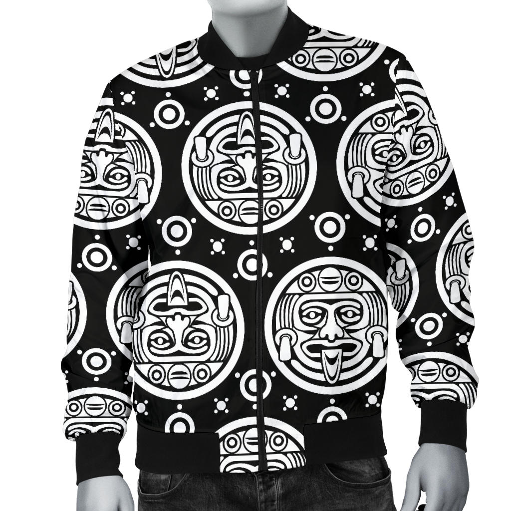 Calendar Aztec White Black Print Pattern Men Bomber Jacket