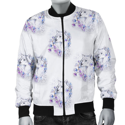 Wolf with Flower Print Design Men Bomber Jacket