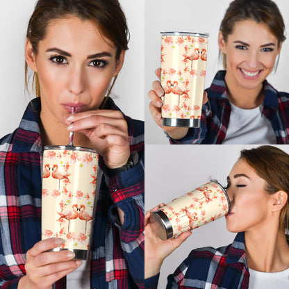 Flamingo Hibiscus Print Pattern Tumbler