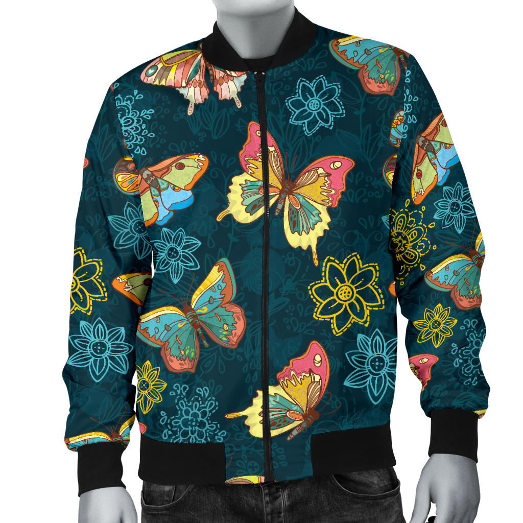 Butterfly Hand Draw Print Pattern Men Bomber Jacket