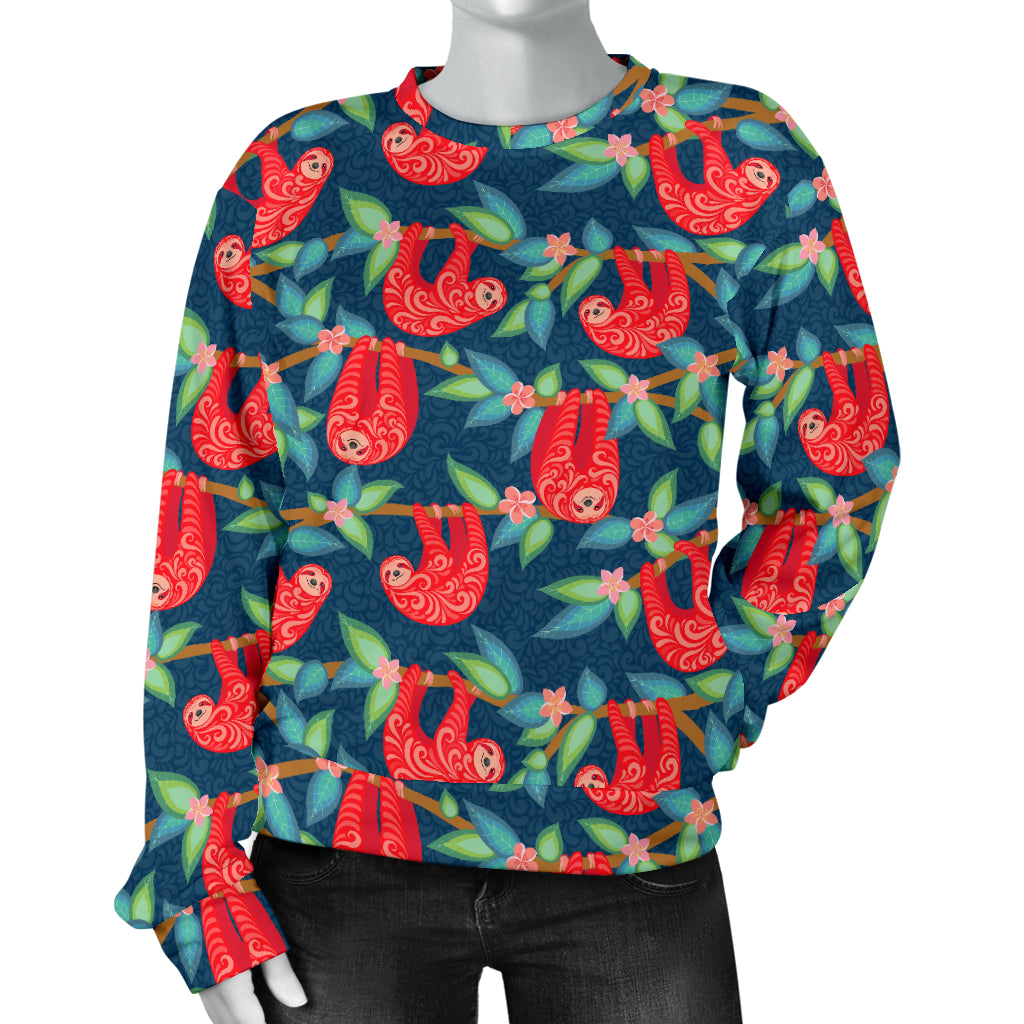 Sloth Red Design Themed Print Women Long Sleeve Sweatshirt
