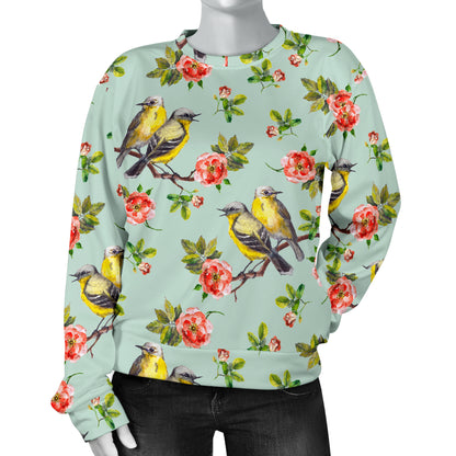 Bird with Red Flower Print Pattern Women Long Sleeve Sweatshirt