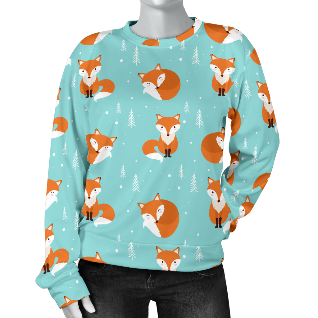 Fox Design Snow Print Pattern Women Long Sleeve Sweatshirt