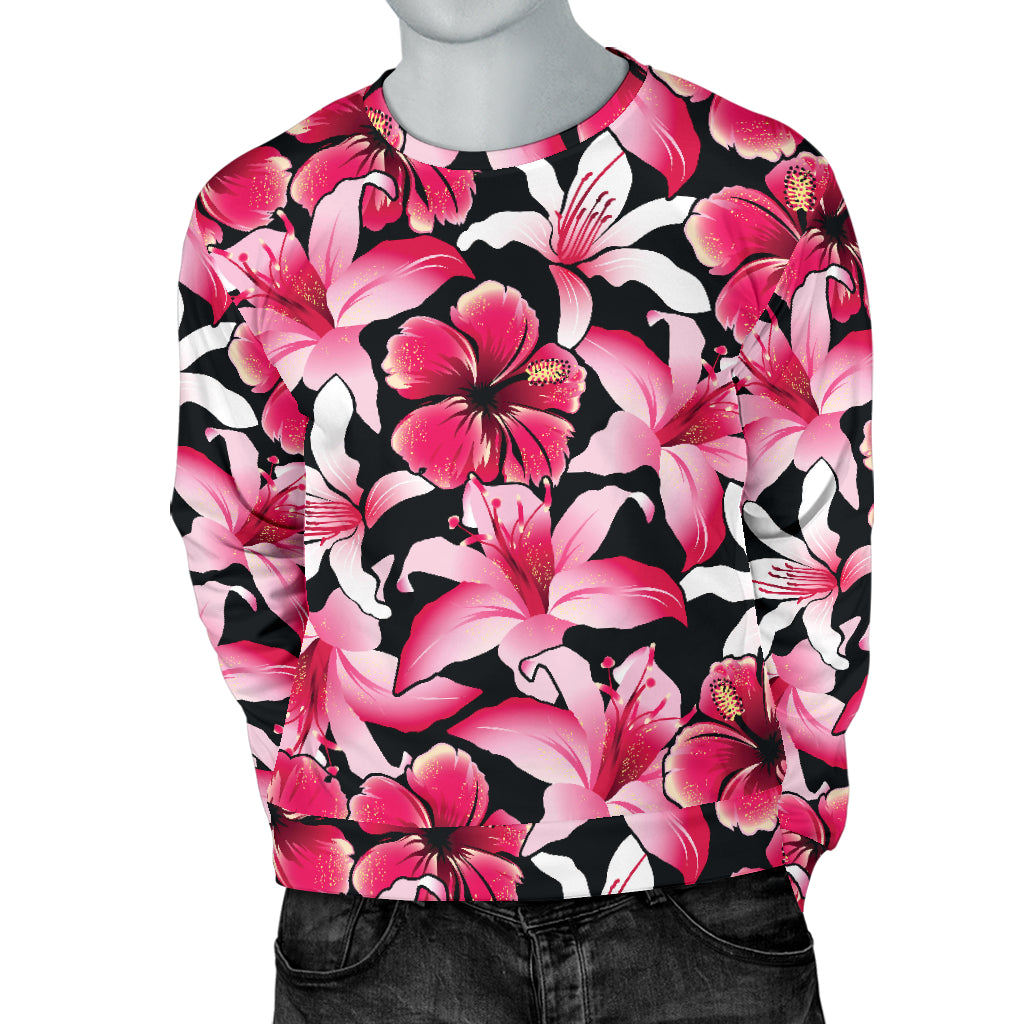 Flower Hawaiian Pink Red Hibiscus Print Men Long Sleeve Sweatshirt