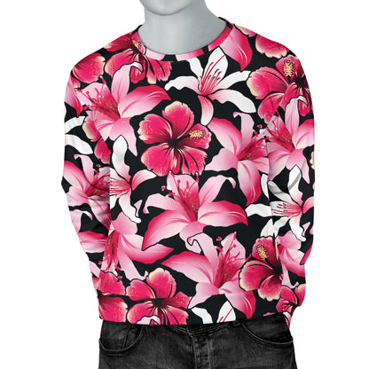 Flower Hawaiian Pink Red Hibiscus Print Men Long Sleeve Sweatshirt