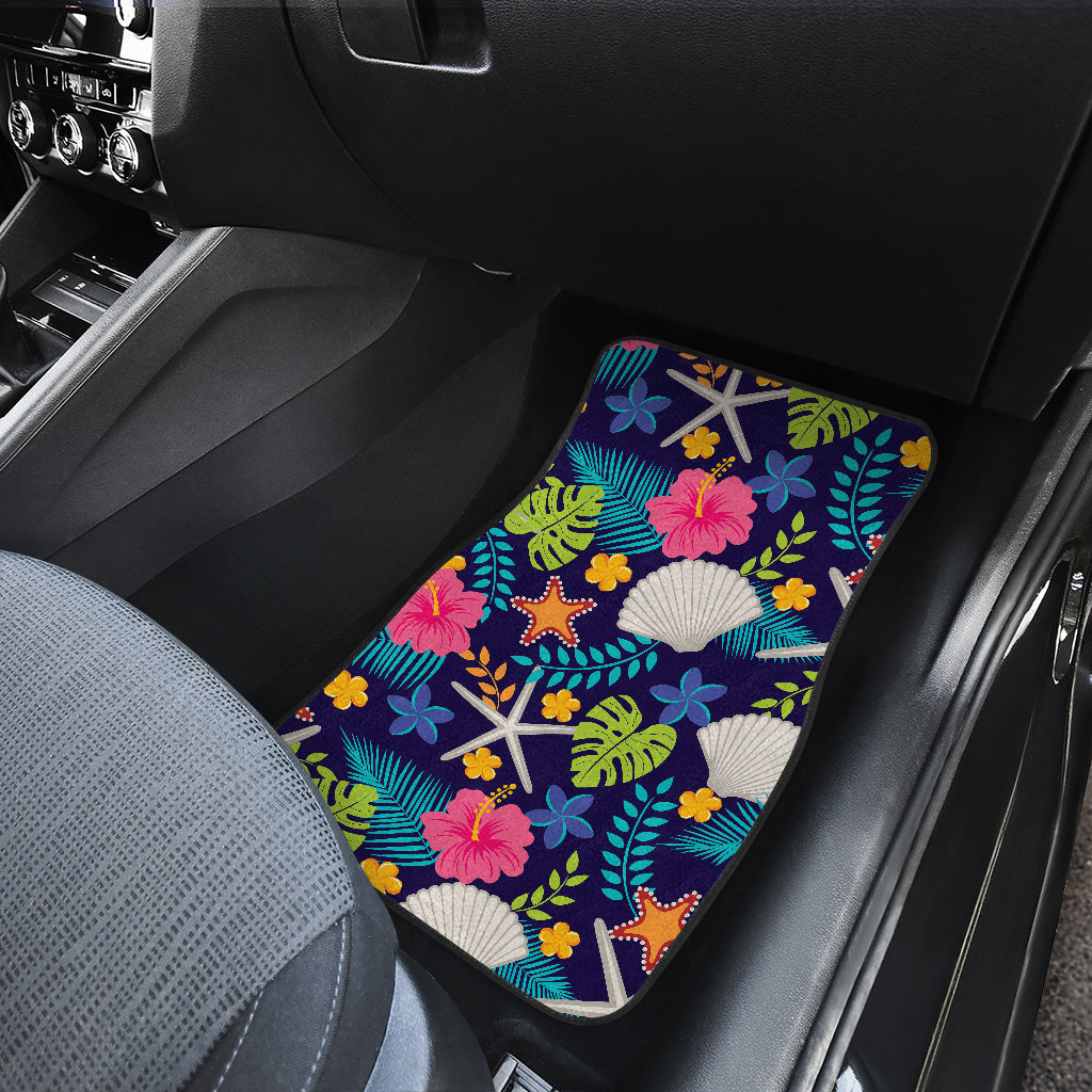 Beach Seashell Floral Theme Car Floor Mats Front Back
