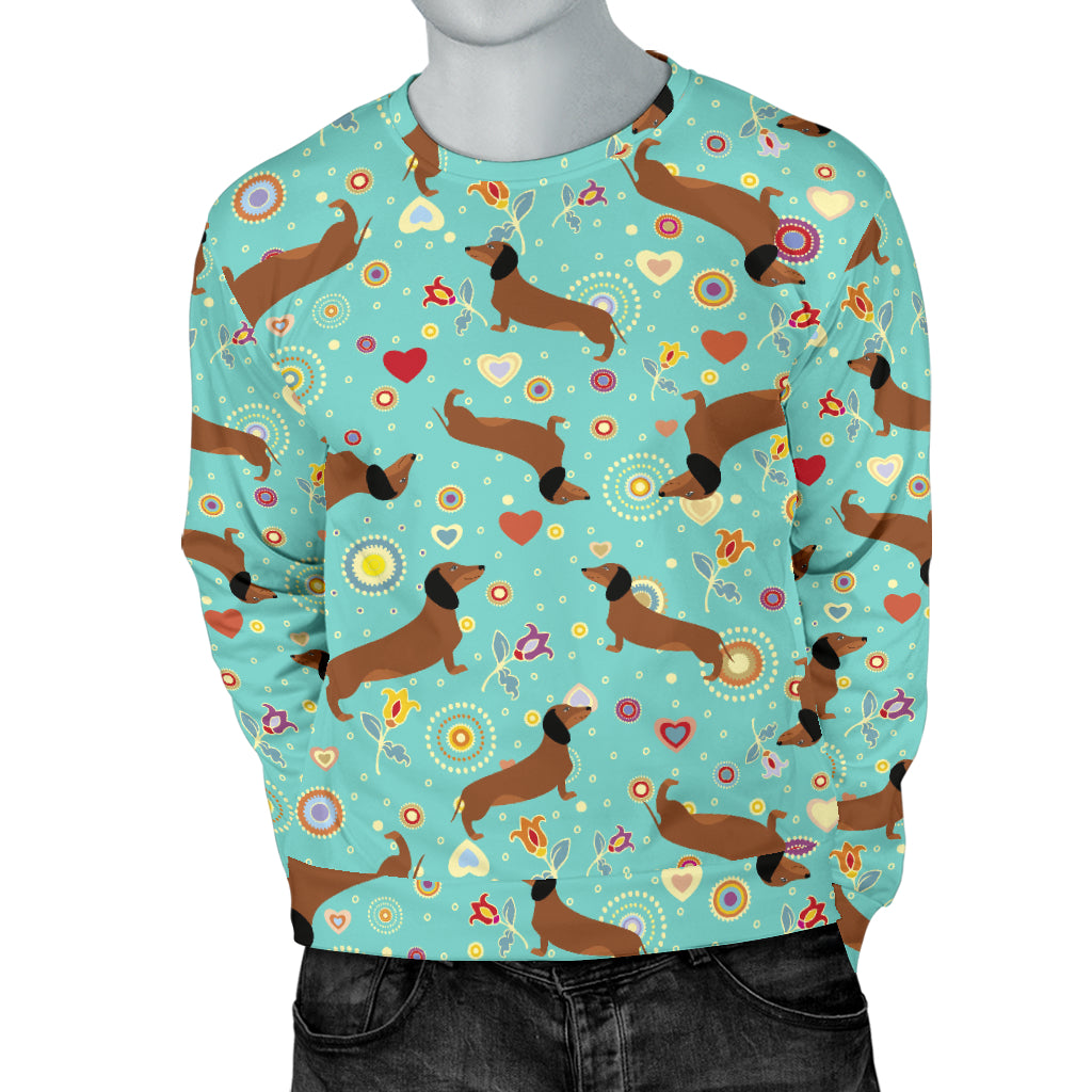 Dachshund with Floral Print Pattern Men Long Sleeve Sweatshirt
