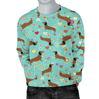 Dachshund with Floral Print Pattern Men Long Sleeve Sweatshirt