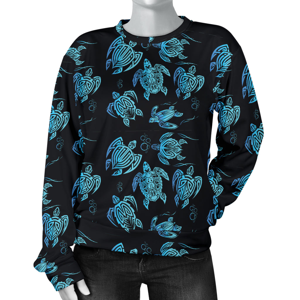 Tribal Turtle Polynesian Themed Design Women Long Sleeve Sweatshirt